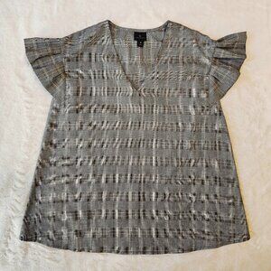 Worthington Women's Glen Plaid Flutter Sleeve Top Size S